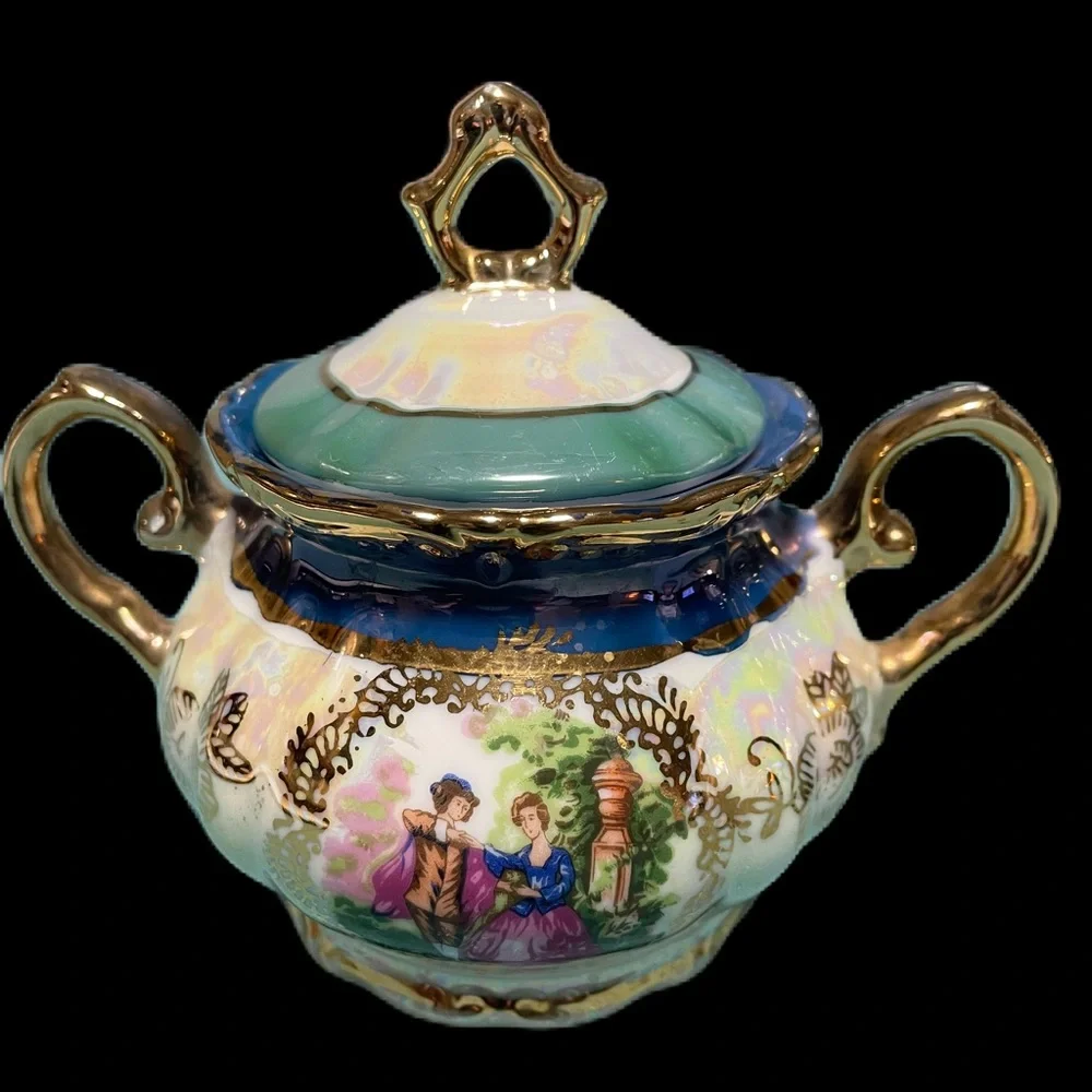 Vtg Royal Japan Porcelain Victorian Iridiscent Lusterware Double Handle Bowls